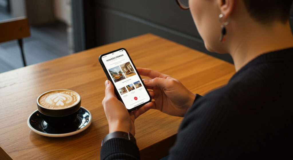 Happy small business owner using website to grow brand